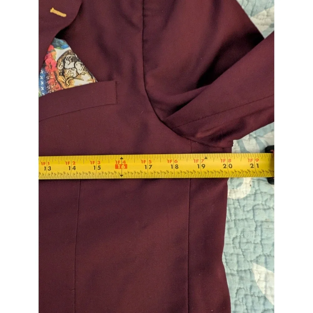 St Patrick Mens Burgundy‎ Blazer Jacket Graphic Lining Pocket Square Size M
